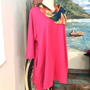 Ulla Popken,Germany,Pocketed Cotton Tunic/Top,Fun Pink,Excellent Condition,20/22